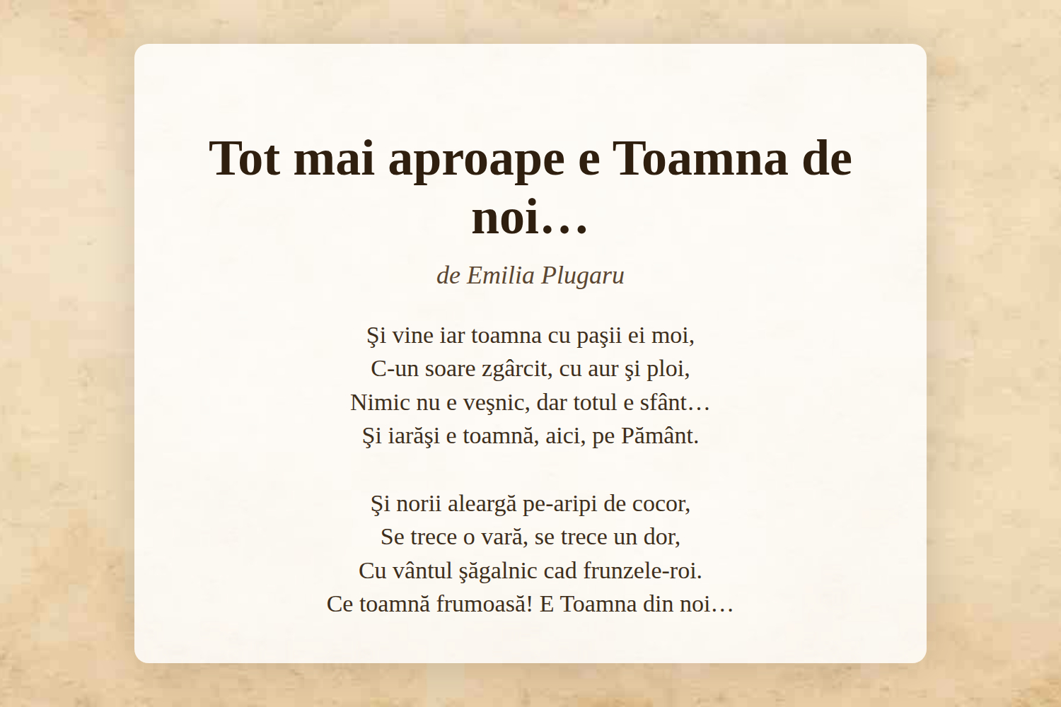 Tot mai aproape e Toamna de noi…
