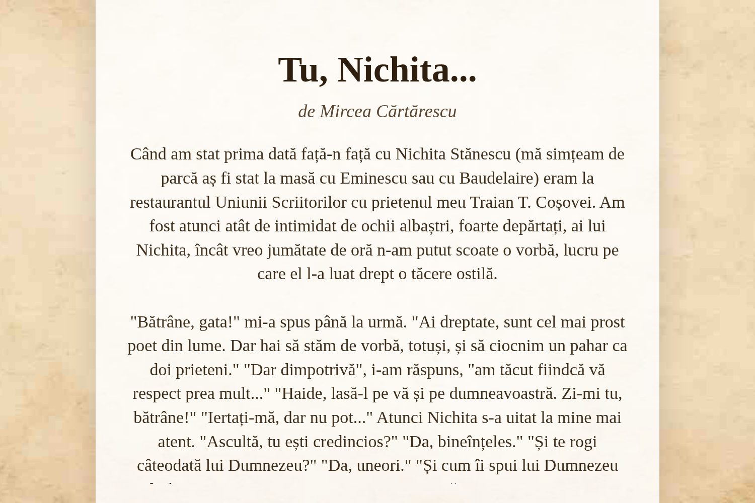 Tu, Nichita...