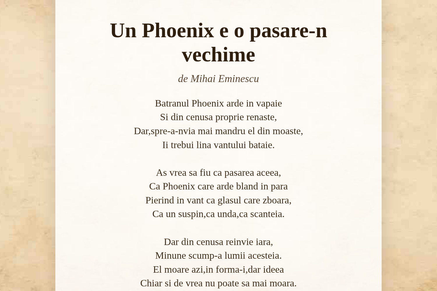 Un Phoenix e o pasare-n vechime