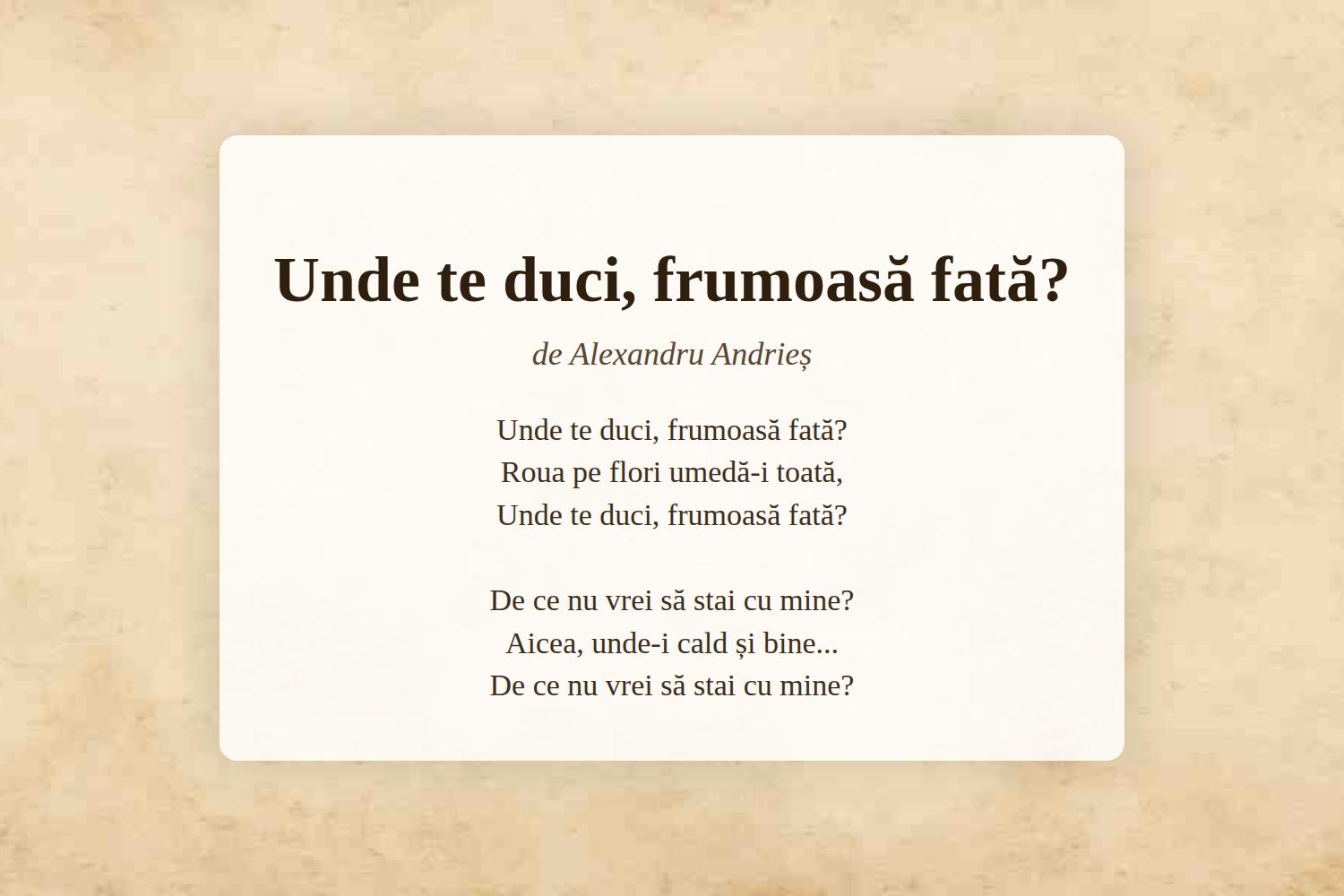 Unde te duci, frumoasă fată?