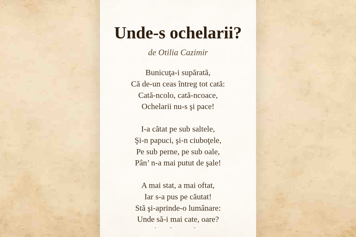 Unde-s ochelarii?